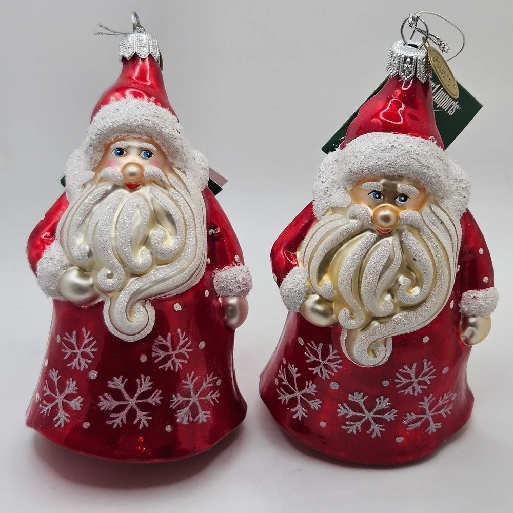 Pier‎ 1 Imports Santa Glass Ornaments Set of 2 Poland Hand Blown Red Christmas